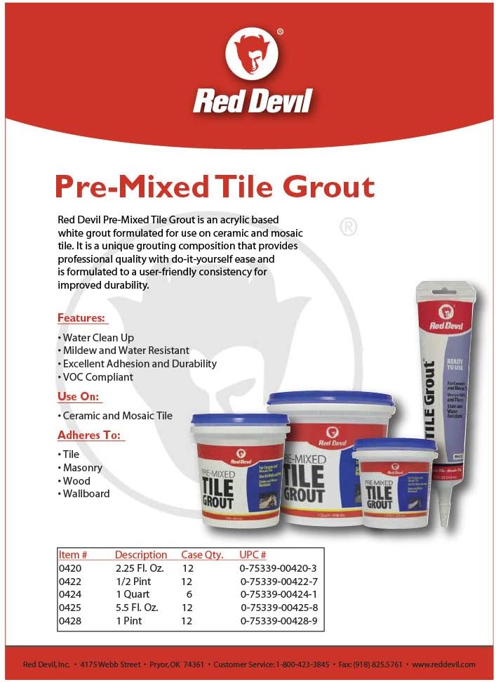 Red Devil 0422 Pre-Mixed Tile Grout, 1/2 Pint, White - Easy to Use, Stain and Water Resistant - Image 2